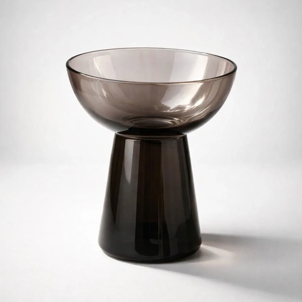 STYLISH MID-CENTURY MODERN SMOKED TINTED‎ GREY GLASS SMALL VASE - 60’S 70’S MCM